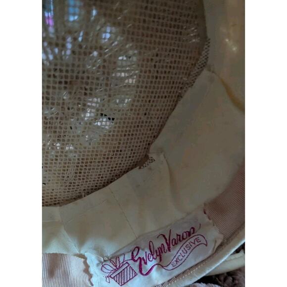 Vtg 1950s Evelyn Varon Sequin Lace Cocktail Hat Fascinator Cap Beige Pancake - Picture 12 of 12